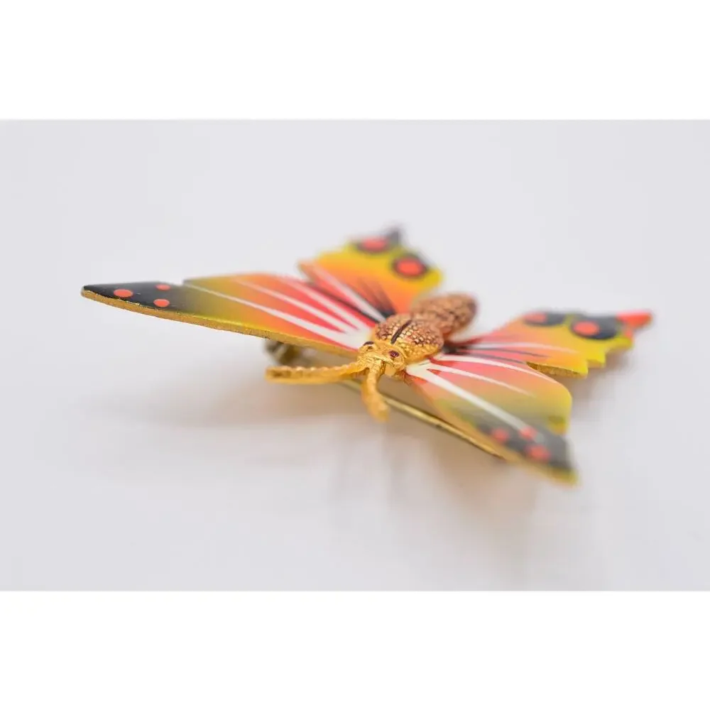 Vintage Butterly Pin Brooch Painted Enamel Regal Monarch Gold 9B